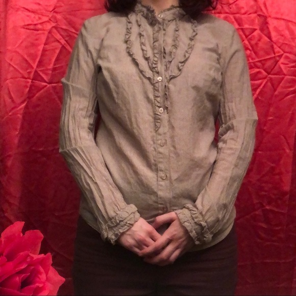 Striped Button-Down Shirt by Moda International Size M - Picture 3 of 14